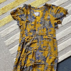Anthropologie Robing Tiered Mini Dress in Yellow Size S